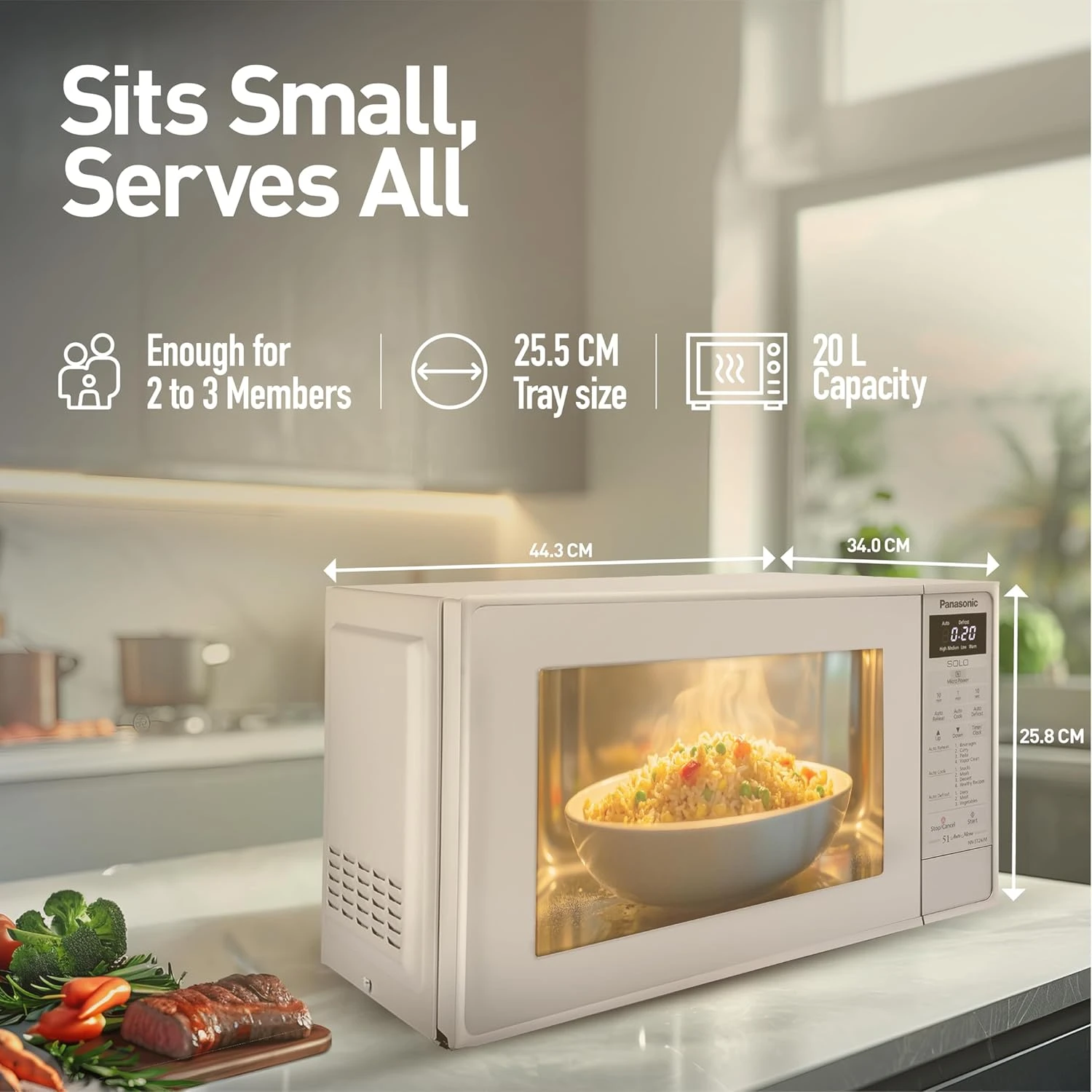 Panasonic 20L Solo Microwave Oven (NN-ST26JMFDG, Silver, 51 Auto Menus)