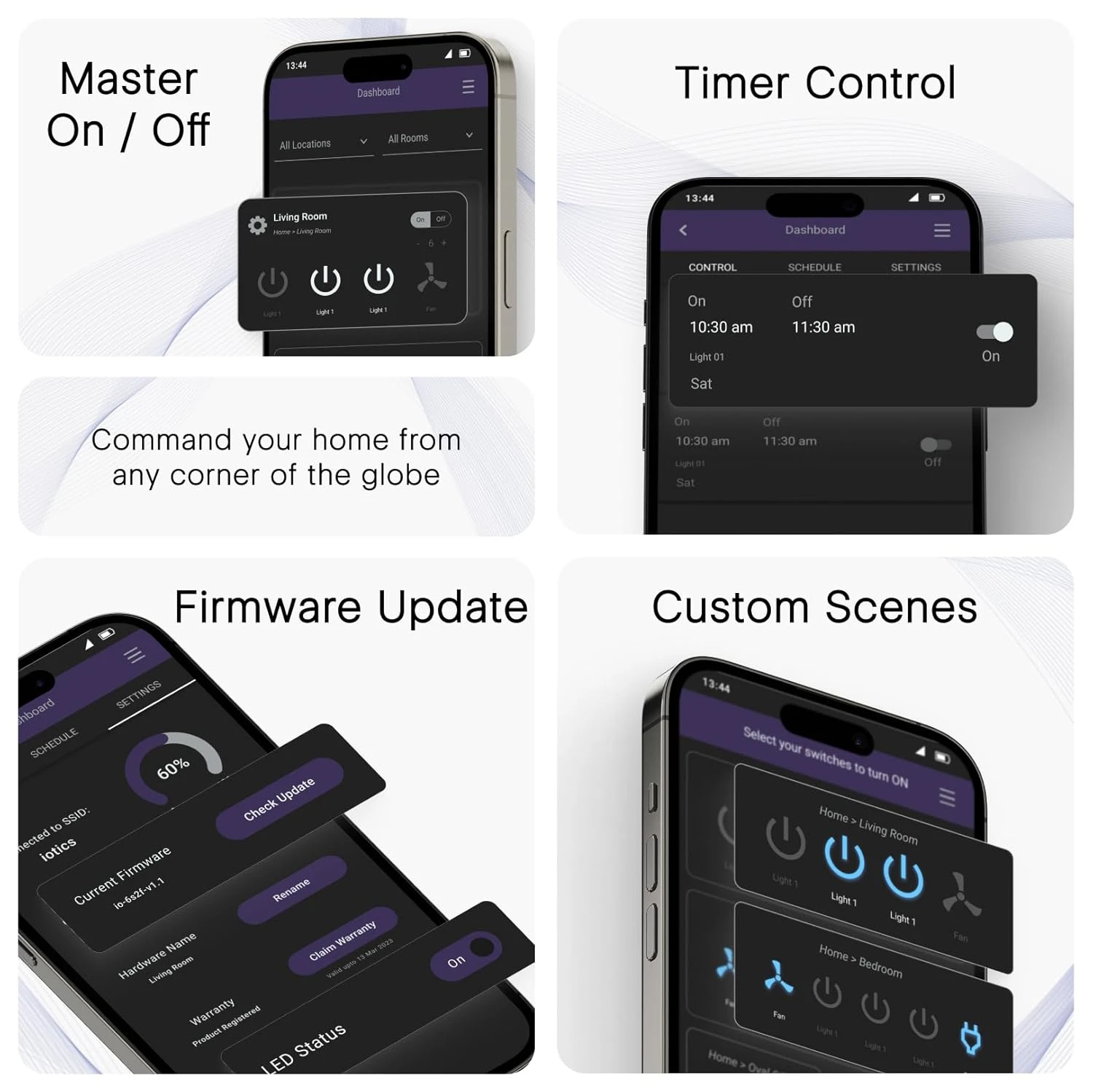 IOTICS Smart Wifi Switch Board: 7 x Switch & 1 Fan Module. Touch Control, Remote, App Control. Voice Control with Alexa & Assistant. Smart Touch Switch Board For Home Automation (Blue)