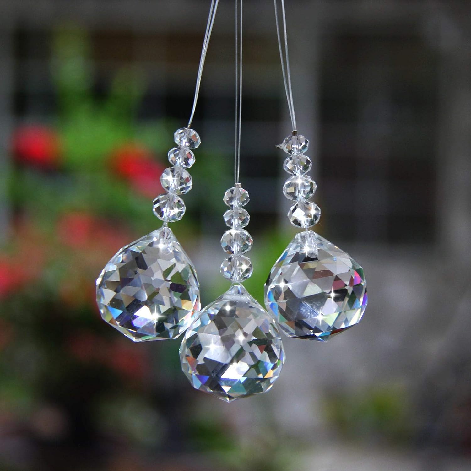 Crystal Prism Suncatcher Set of 3 Beaded Glass Art Hanging Crystal