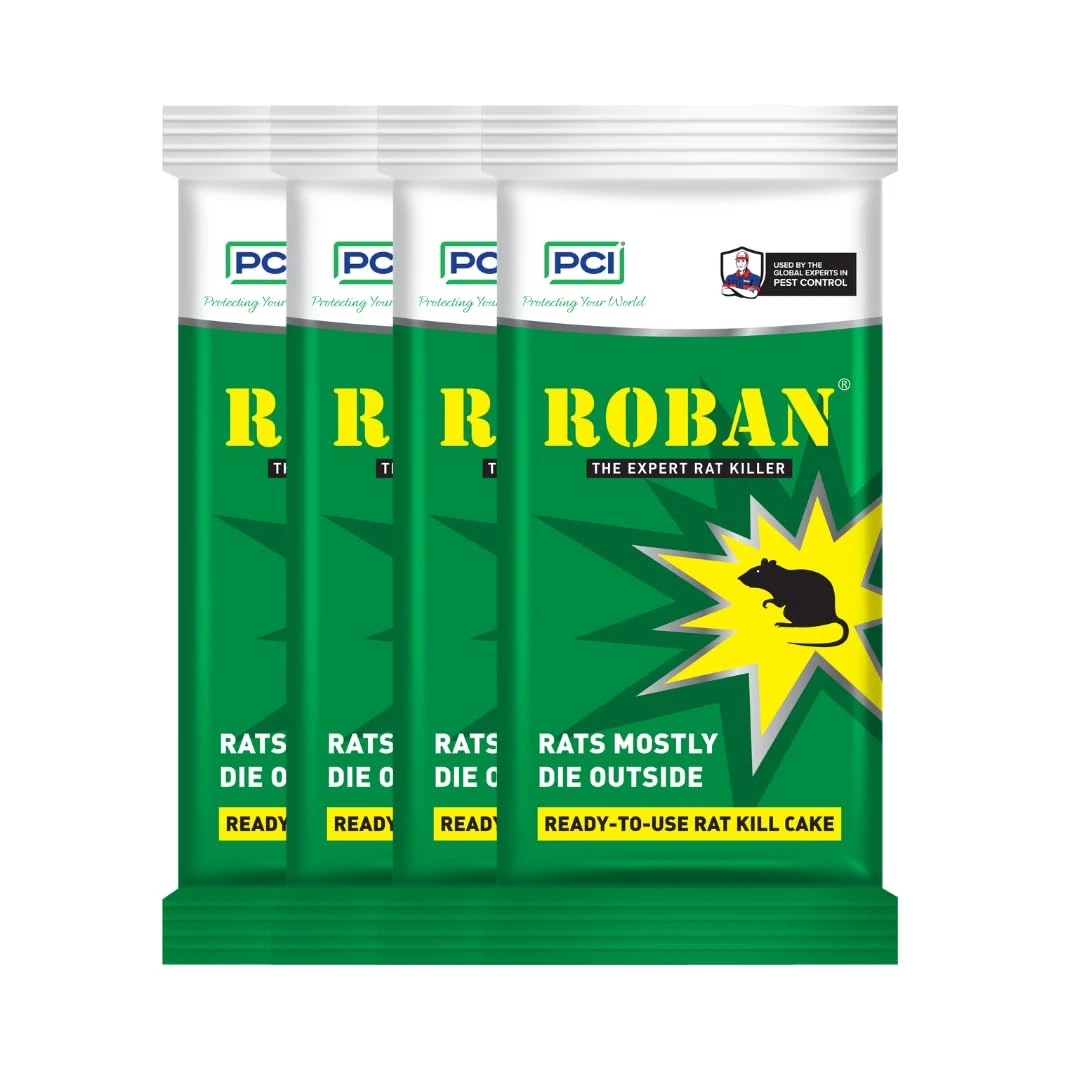 PCI Roban Rat Kill Cake - Pack of 4| Kills Rats Outdoors in One Feed | Effective Against All Types of Rats | Rat Killer for Home, Car & Outdoors | Kills Mouse and Rodents