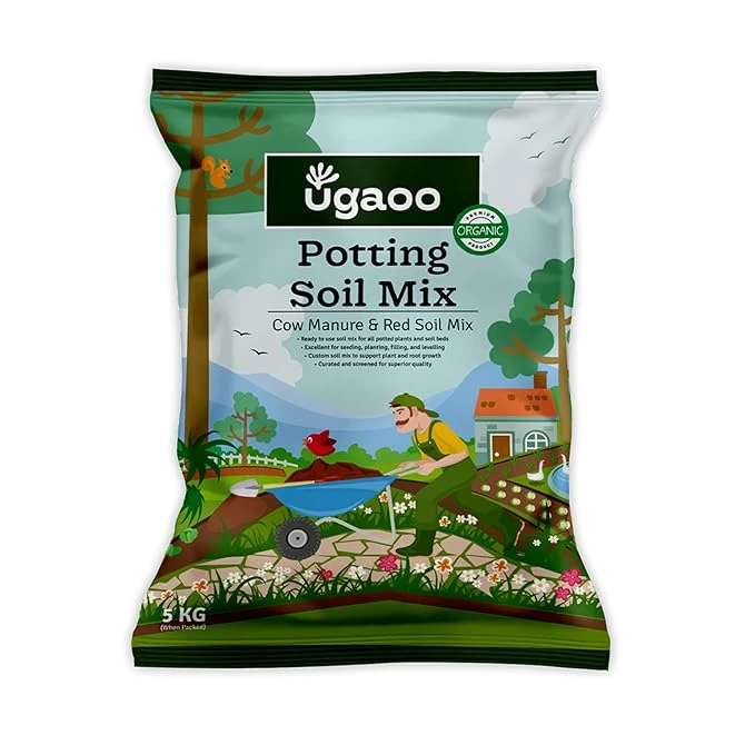Ugaoo Ready-to-Use Potting Soil for Plants 5 Kg | Organic Potting Mix with Red Soil and Cow Manure for Indoor Outdoor and Flowering Plants | Ideal for Home Pots Balcony, Terrace & Repotting